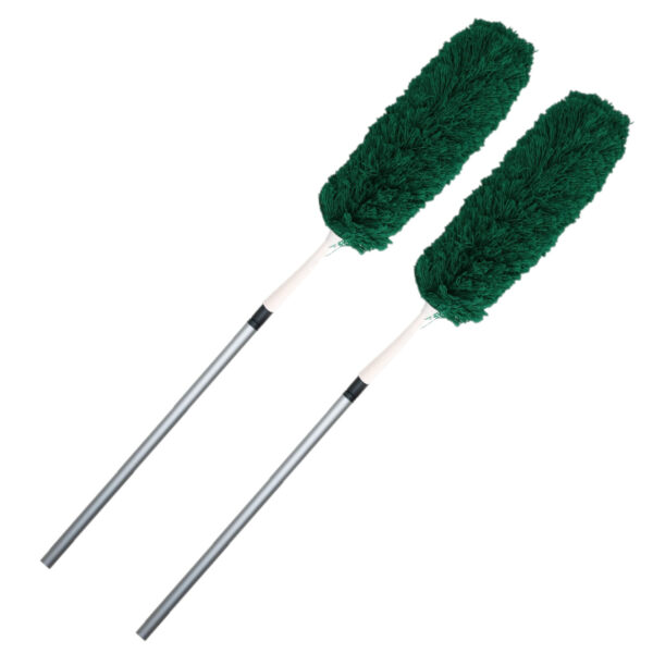 Set van 2x stuks plumeau/duster microvezel met telescoopsteel 75 - 150 cm groen -