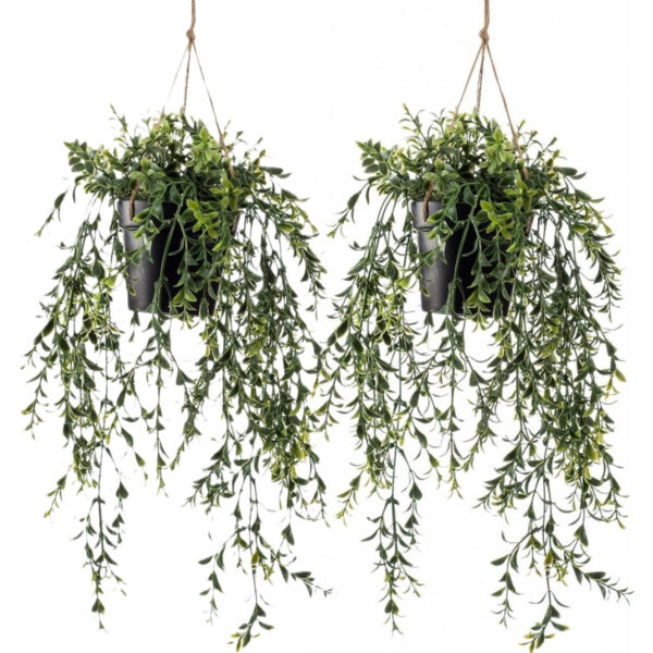 Emerald kunstplant/hangplant - 2x - Buxus - groen - 50 cm lang -