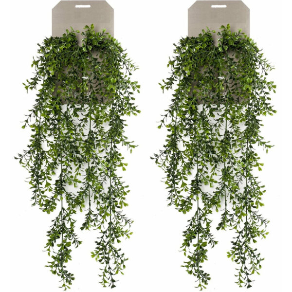 Emerald kunstplant/hangplant - 2x - Buxus - groen - 75 cm lang -